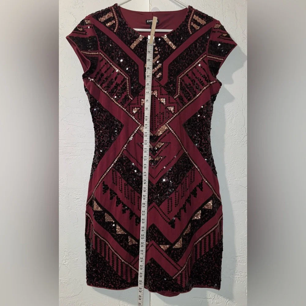 Express Burgundy and Black Sequin Dress - Picture 13 of 13